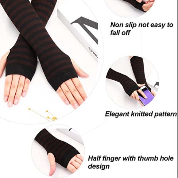 🆕NIP:Black and Blue Striped Fingerless Polyester Arm Warmers - Picture 2 of 6